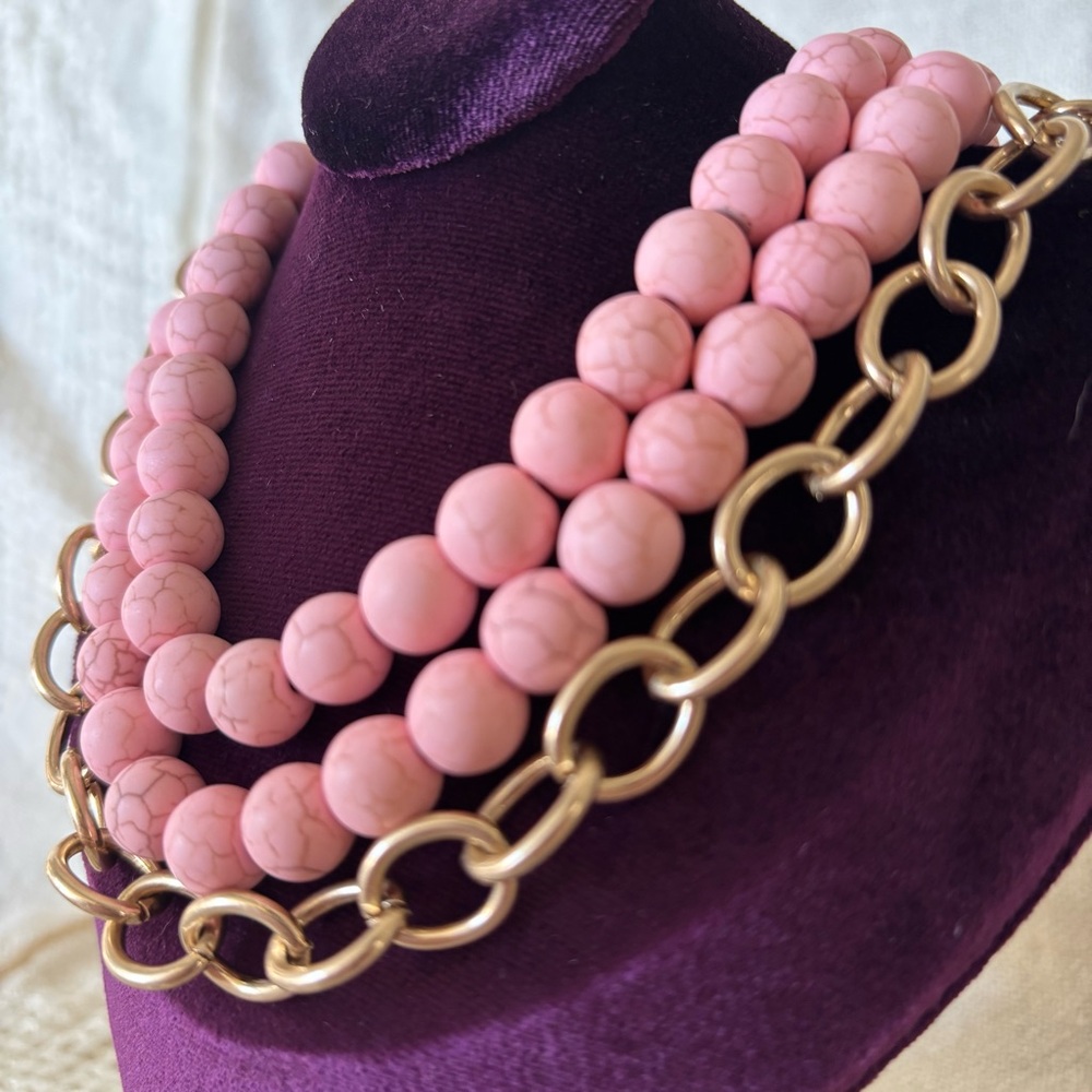 Park Lane Pink Beaded & Gold Chain Statement Necklace - Picture 4 of 7